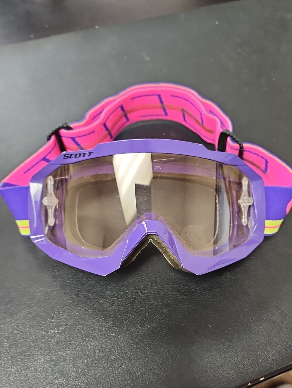 Scott Hustle X MX goggles vibrant purple frame and a pink, Youth Size